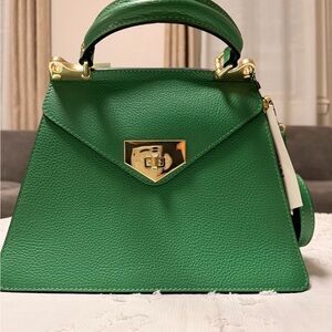 Structured Green Top-Handle Satchel with Gold Hardware
